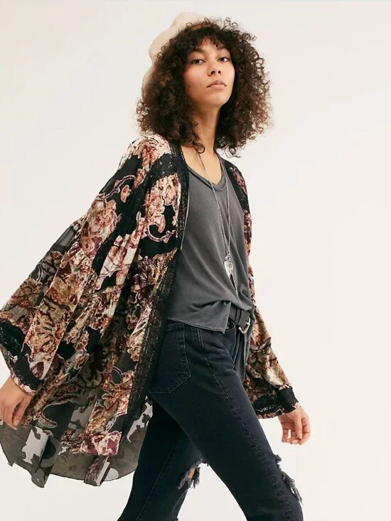 Free People Guest List Burnout Velvet Kimono Duster (Sold Out/Rare) - Picture 4 of 5